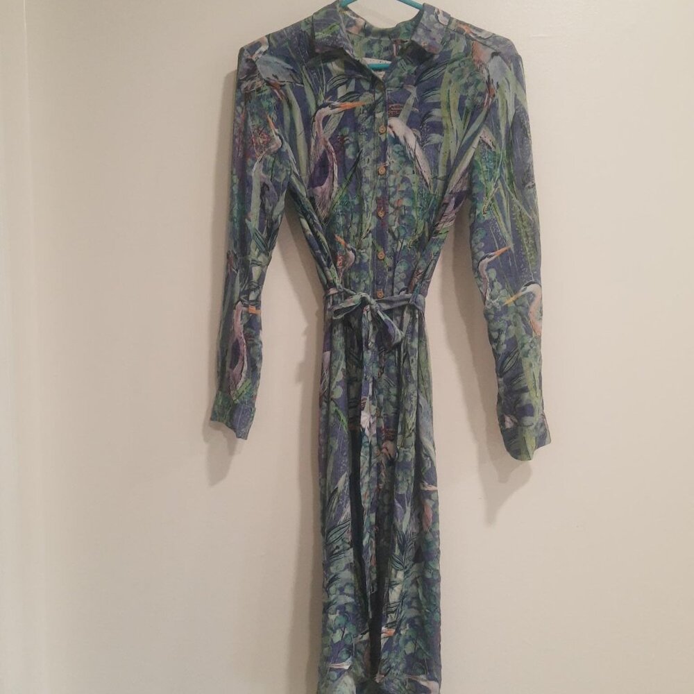 Midi Shirt Dress with bird motif